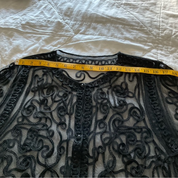 BLACK EMBROIDERED/LACE CARDIGAN, VINTAGE, SIZE:L - Picture 6 of 10